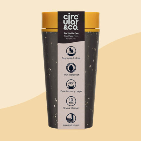 Clements & Hope 12oz Circular & Co Black & Electric Mustard Reusable Coffee Cup