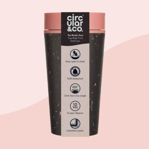 Clements & Hope 12oz Circular & Co Black & Giggle Pink Reusable Coffee Cup