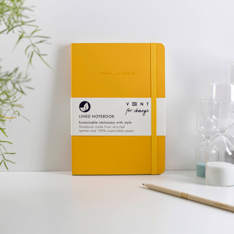 Vent For Change Recycled Leather A5 Notebook (Mustard Yellow) 1 Clements & Hope Vent For Change Recycled Leather Yellow A5 Notebook
