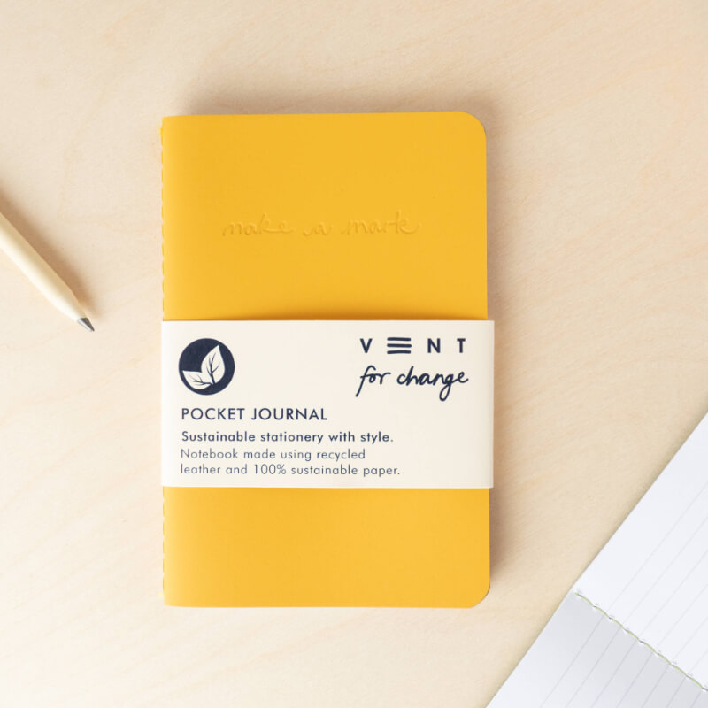 Vent For Change Recycled Leather A6 Pocket Journal (Mustard Yellow) 2 Clements & Hope Vent For Change Recycled Leather Yellow A6 Pocket Journal