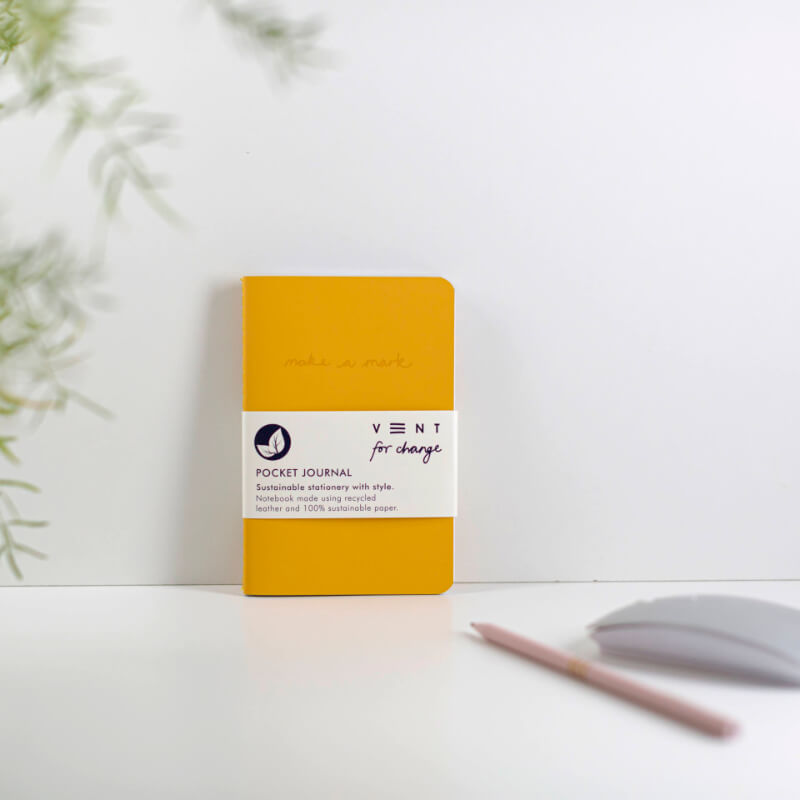 Vent For Change Recycled Leather A6 Pocket Journal (Mustard Yellow) 1 Clements & Hope Vent For Change Recycled Leather Yellow A6 Pocket Journal